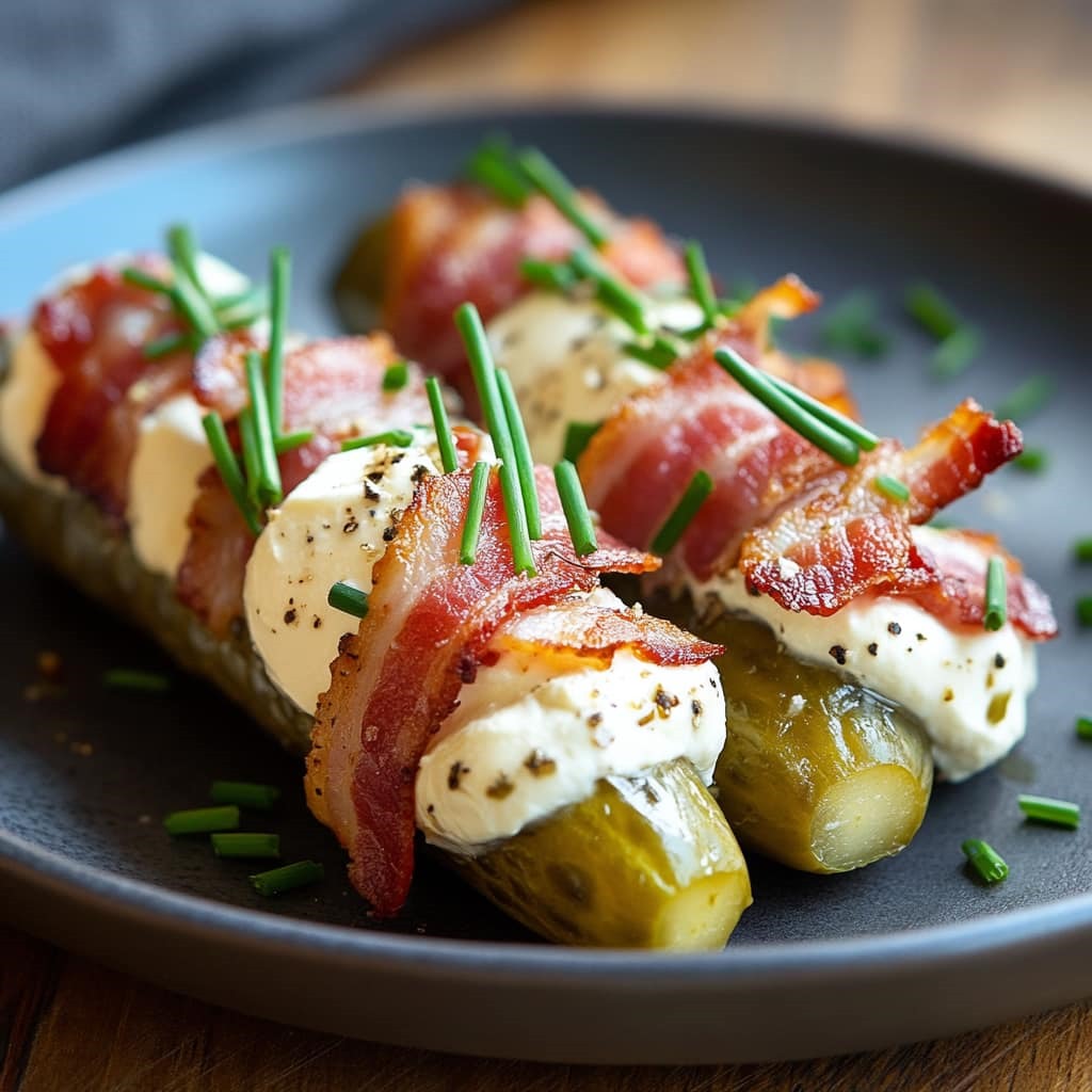 Cornichons garnis au fromage et bacon, savoureux et croustillants