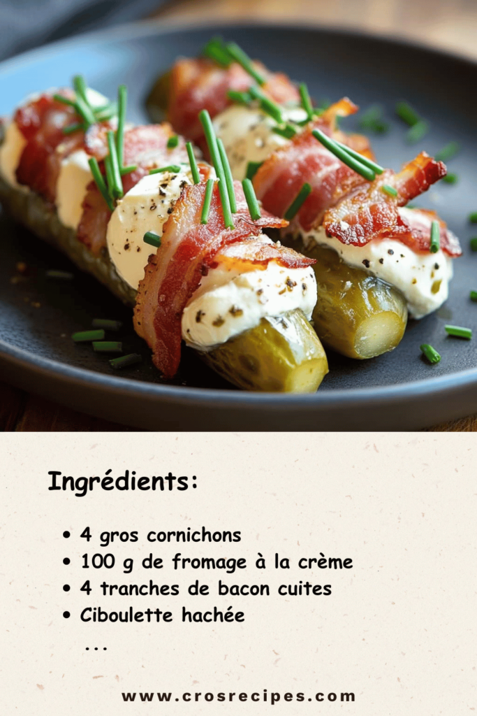 Cornichons garnis au fromage et bacon, savoureux et croustillants