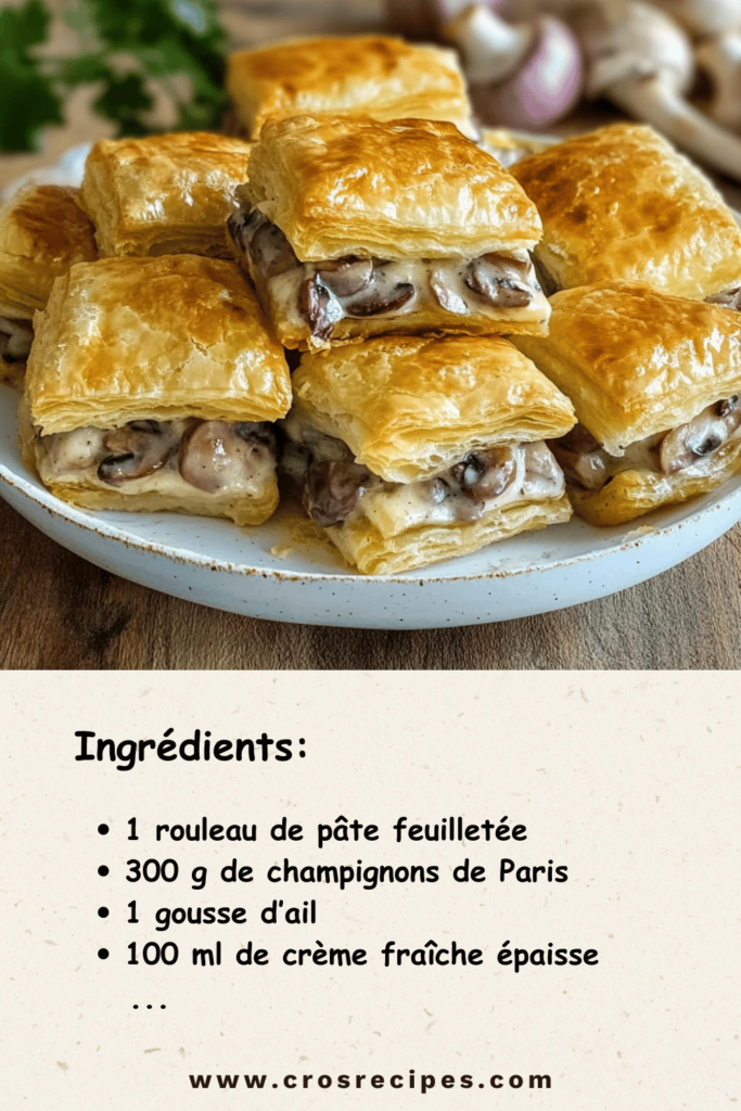 Feuilletés dorés aux champignons et crème à l’ail