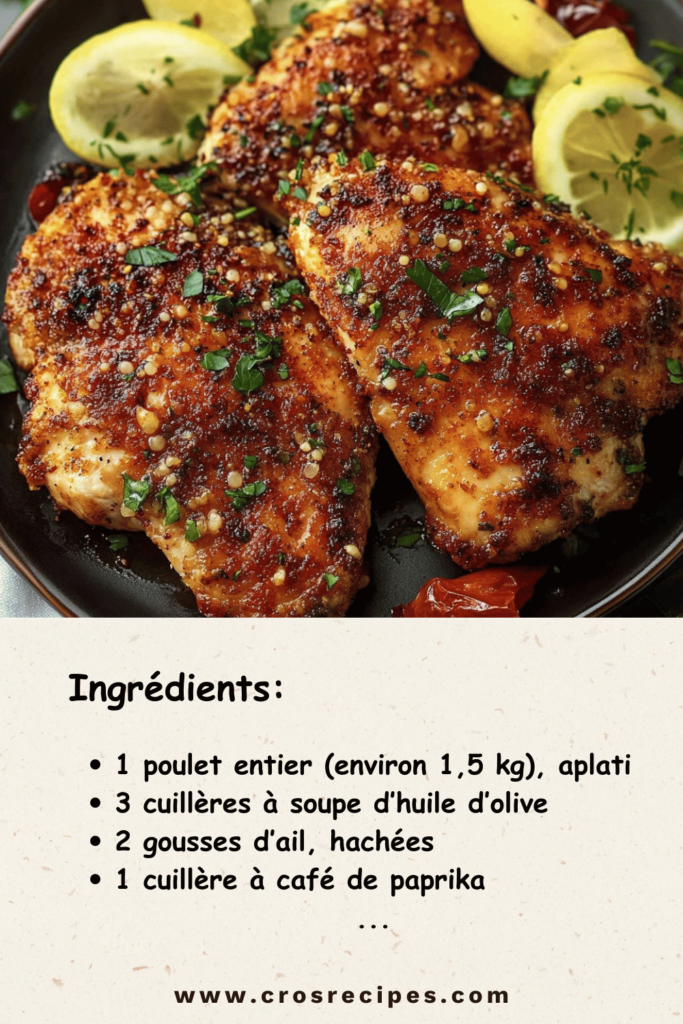 Poulet aplati doré et croustillant servi avec des légumes grillés