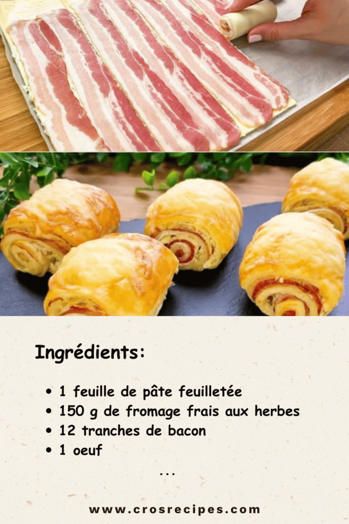 Feuilletés dorés au fromage et bacon, servis sur une assiette avec des herbes fraîches