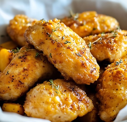 Poulet croustillant au four doré et appétissant sur une plaque de cuisson.