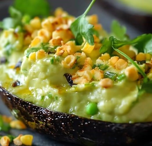 Avocat garni œuf mayonnaise IG bas prêt à servir avec ciboulette.