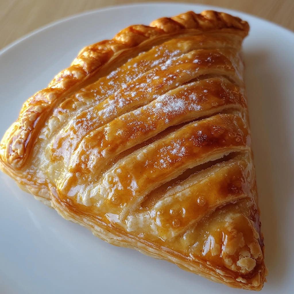 Chaussons aux pommes dorés et croustillants, posés sur une assiette, avec une garniture de pommes fondantes.