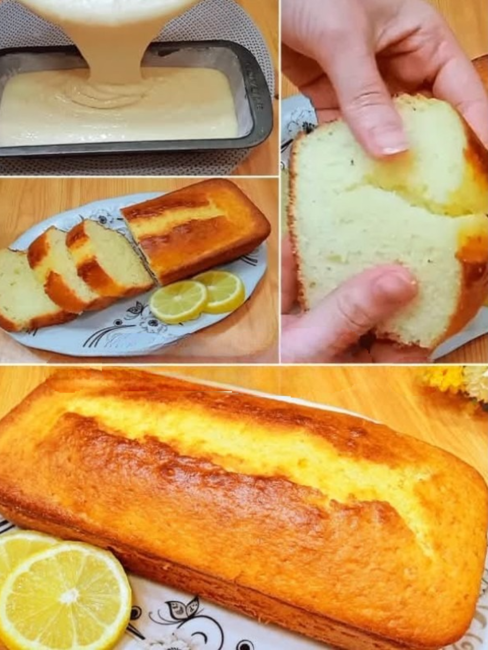 Gâteau au citron moelleux et doré, saupoudré de sucre.