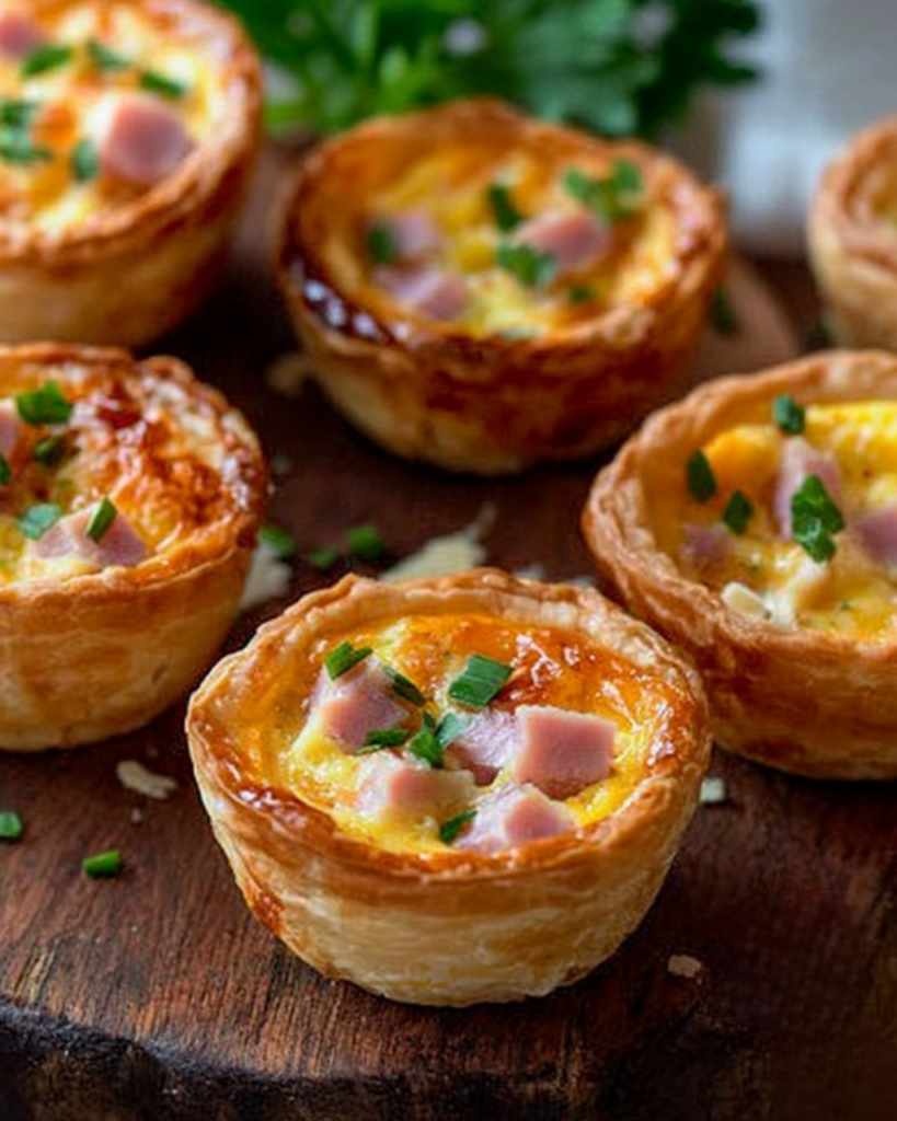 Mini quiches sans pâte aux légumes, tofu fumé, et fromage, servies sur une assiette accompagnée d’une salade verte.