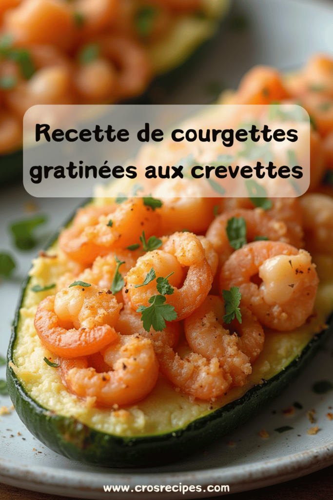 Courgettes gratinées aux crevettes et Panko dorées et appétissantes dans un plat de cuisson.