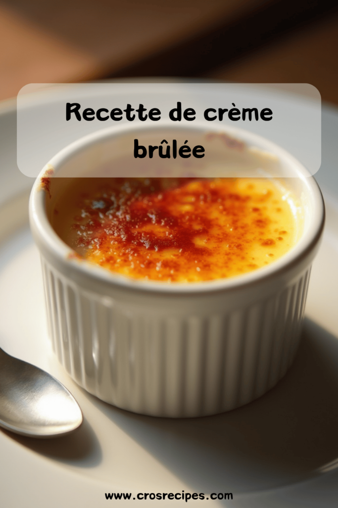 Crème brûlée maison servie dans un ramequin, avec une couche de caramel doré et craquant, accompagnée de fruits rouges.