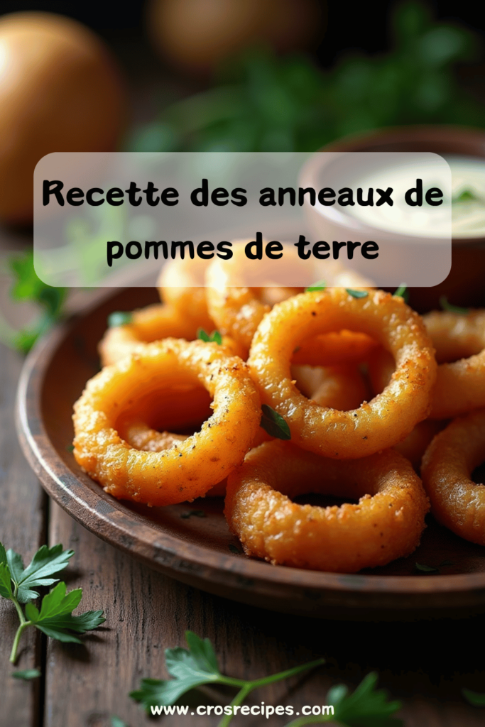 Anneaux de pommes de terre croustillants dorés et délicieux prêts à être dégustés.