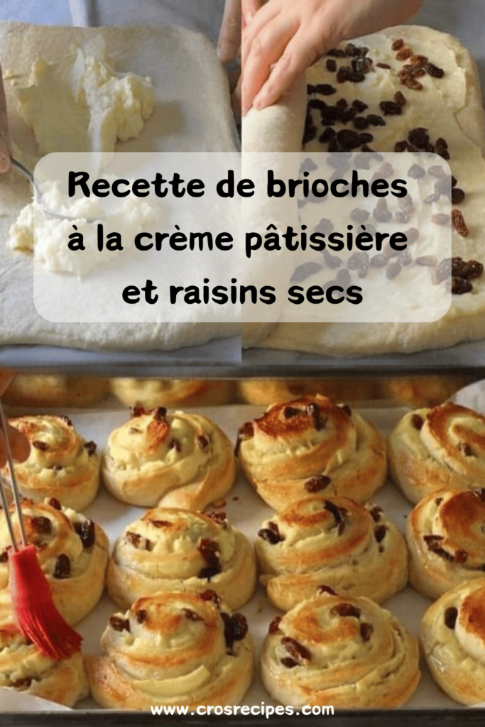 Brioches dorées à la crème pâtissière et raisins secs, parfaites pour le goûter ou le petit-déjeuner.