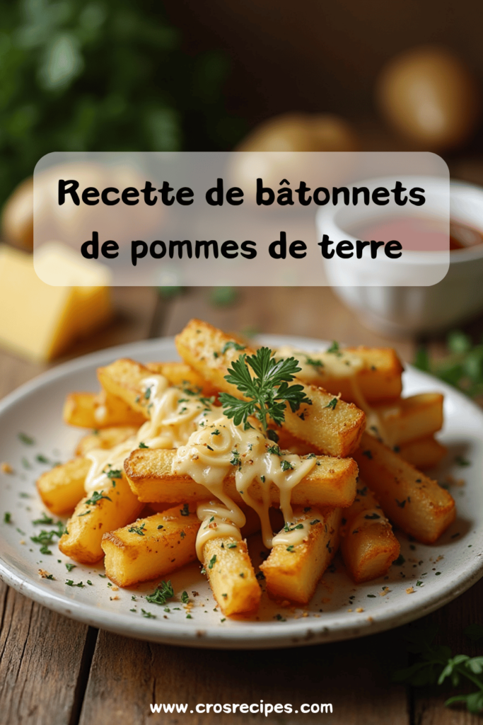 Bâtonnets de pommes de terre et fromage croustillants et dorés.