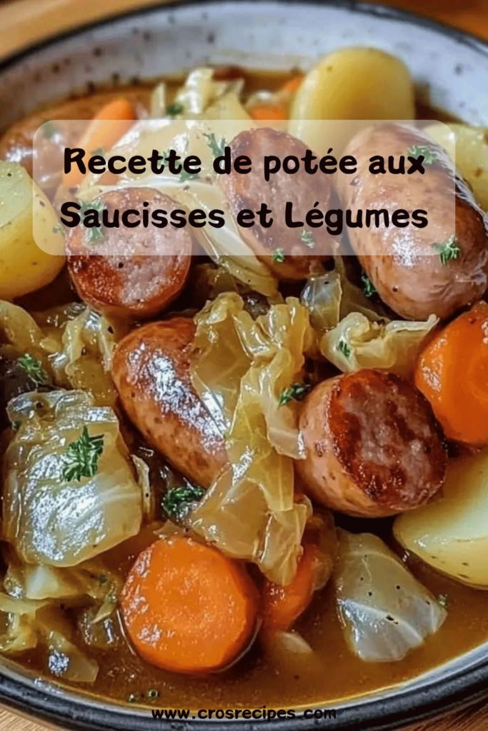 Une potée aux saucisses et légumes servie fumante dans une assiette creuse, garnie de persil frais.