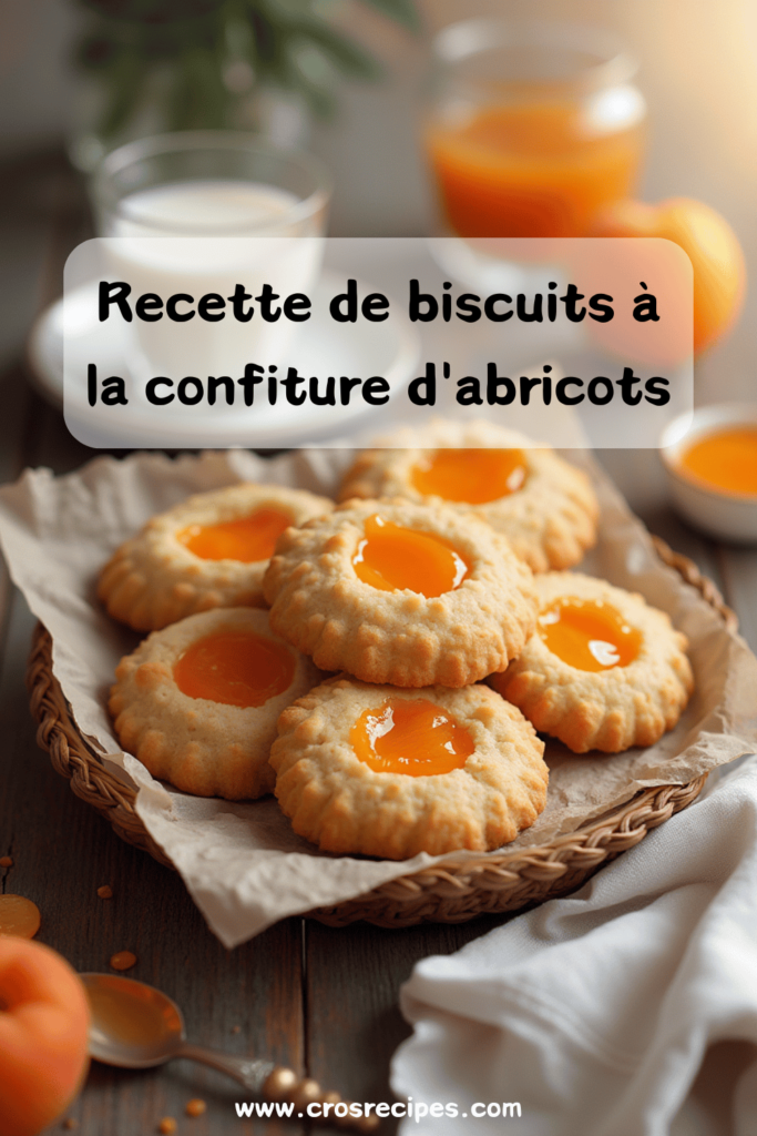 Biscuits à la confiture d'abricots dorés avec une couche brillante de confiture au centre.