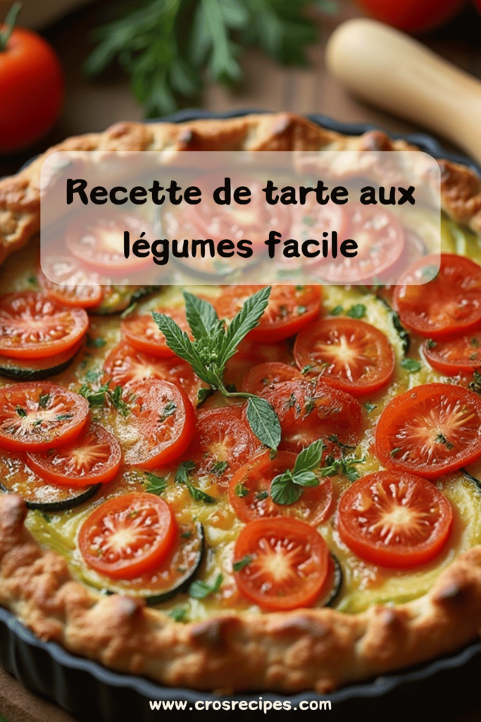 Tarte aux légumes facile, dorée et garnie de légumes frais.