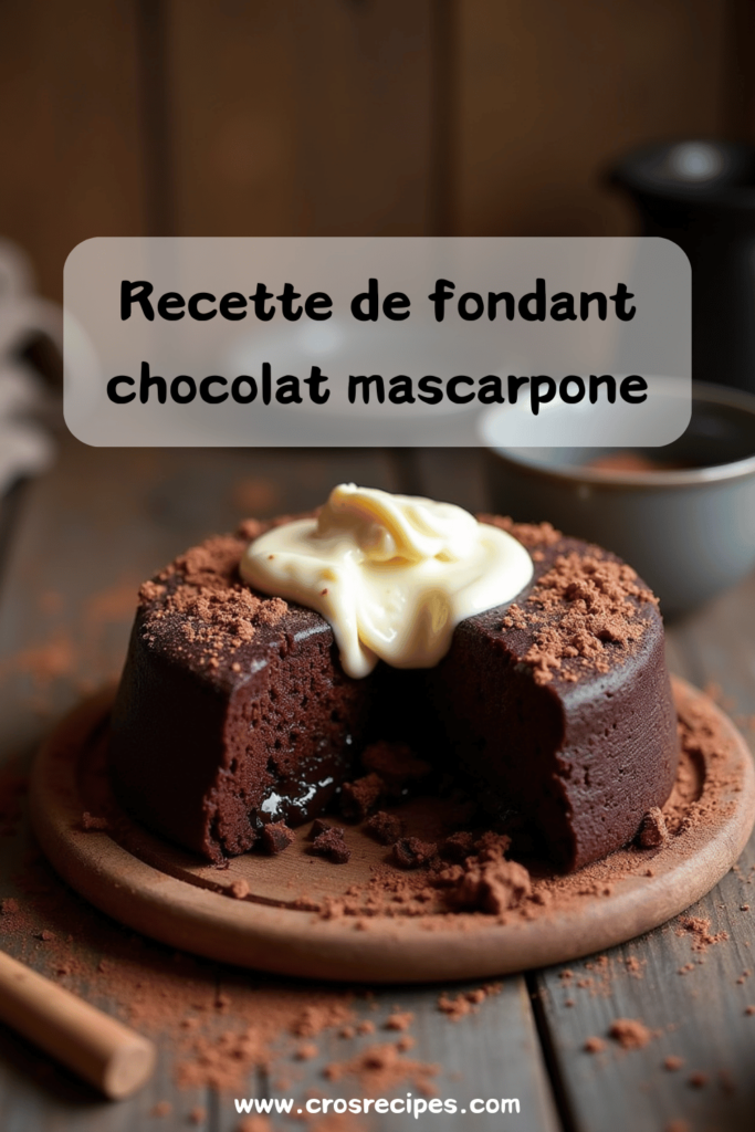 Fondant chocolat mascarpone avec glaçage croquant au chocolat.