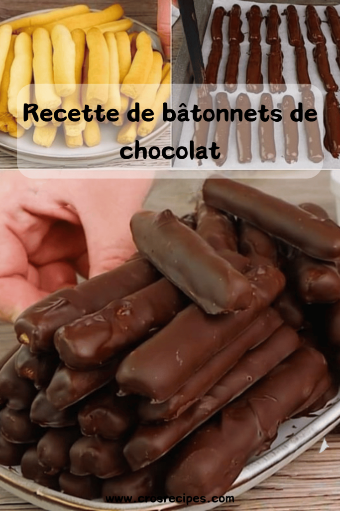 Bâtonnets de biscuit dorés, enrobés de chocolat brillant, alignés sur du papier sulfurisé.