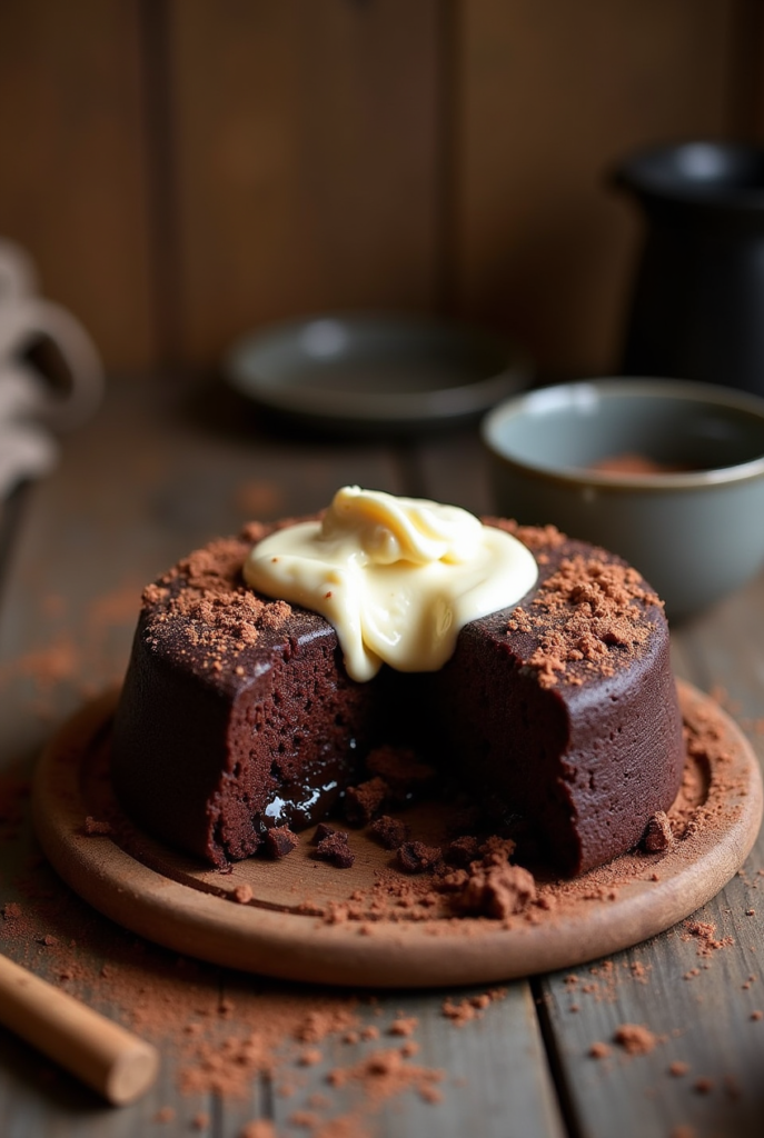 Fondant chocolat mascarpone avec glaçage croquant au chocolat.
