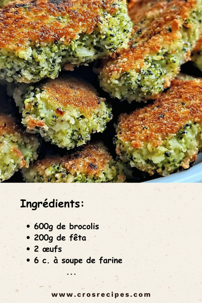 Croquettes de brocolis dorées avec de la feta fondante, servies avec une sauce.