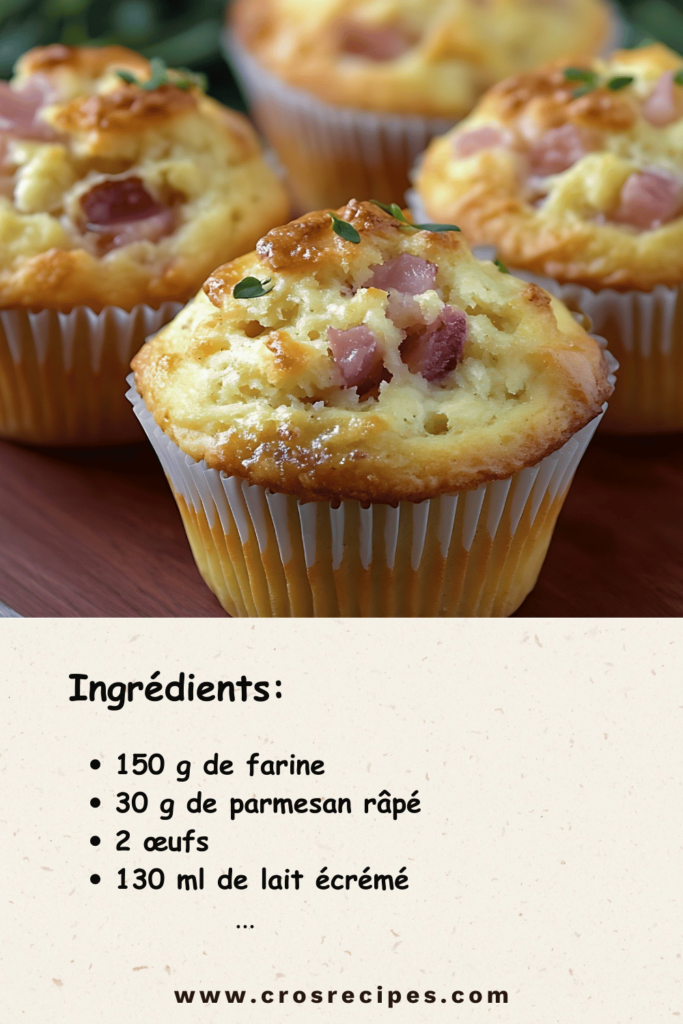 Muffins salés dorés aux dés de jambon et cœur fondant au fromage Kiri.