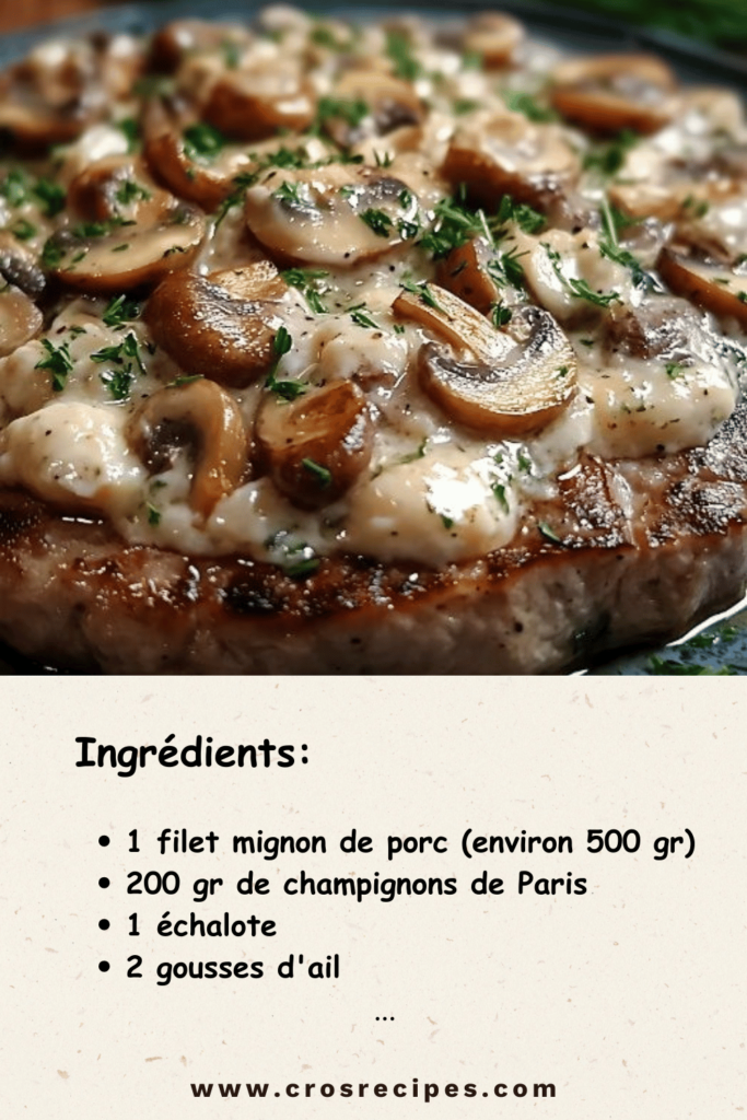 Filet mignon aux champignons nappé de sauce crémeuse et persil frais