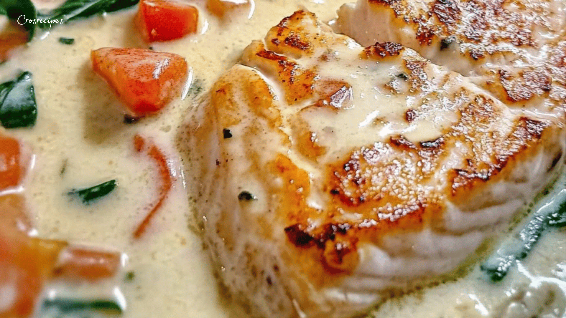 Pavés de saumon à la Toscane avec sauce crémeuse aux épinards et tomates cerises, accompagnés de riz blanc.