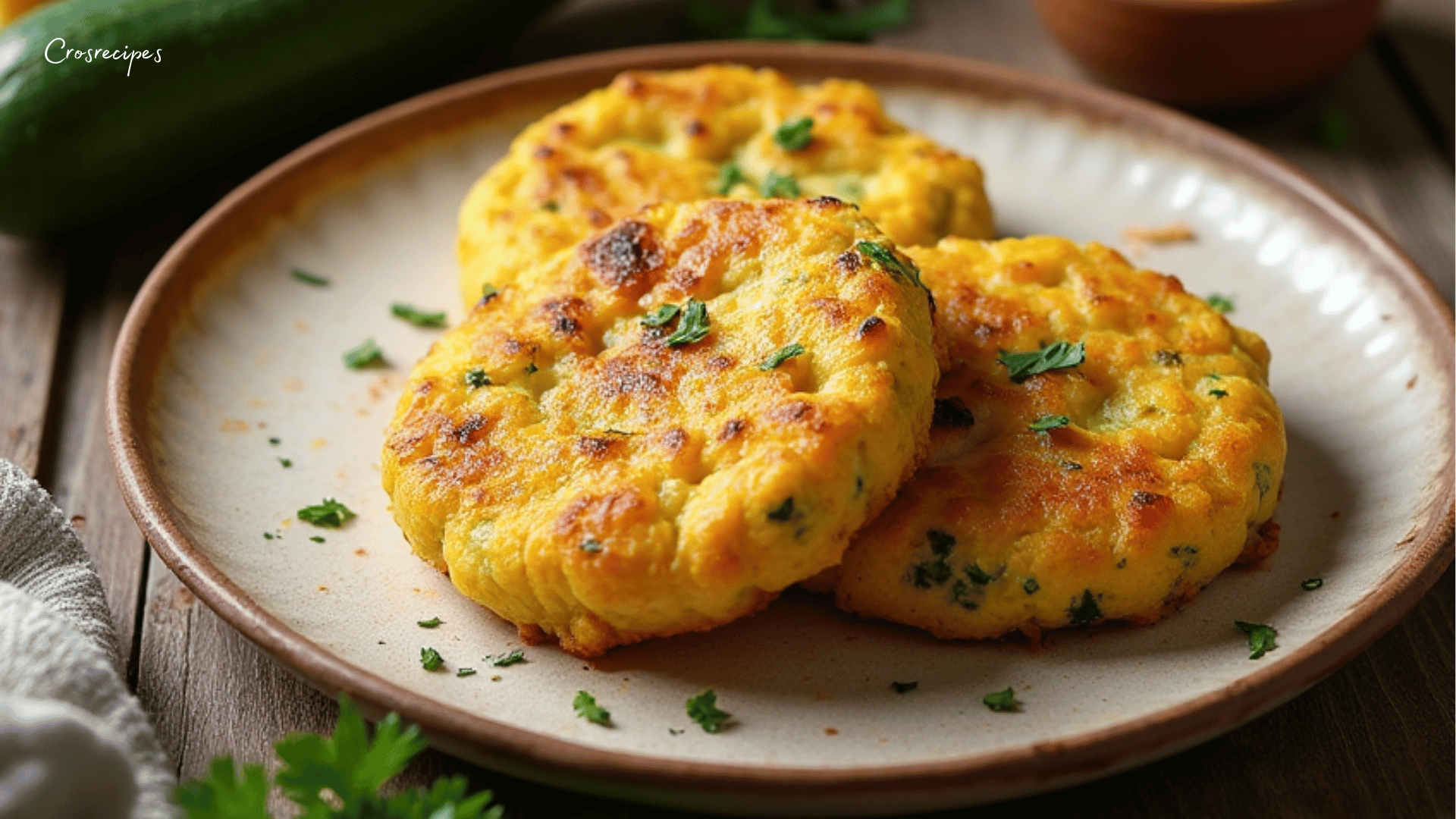 Röstis de courgettes et Cheddar dorés et croustillants dans une poêle.