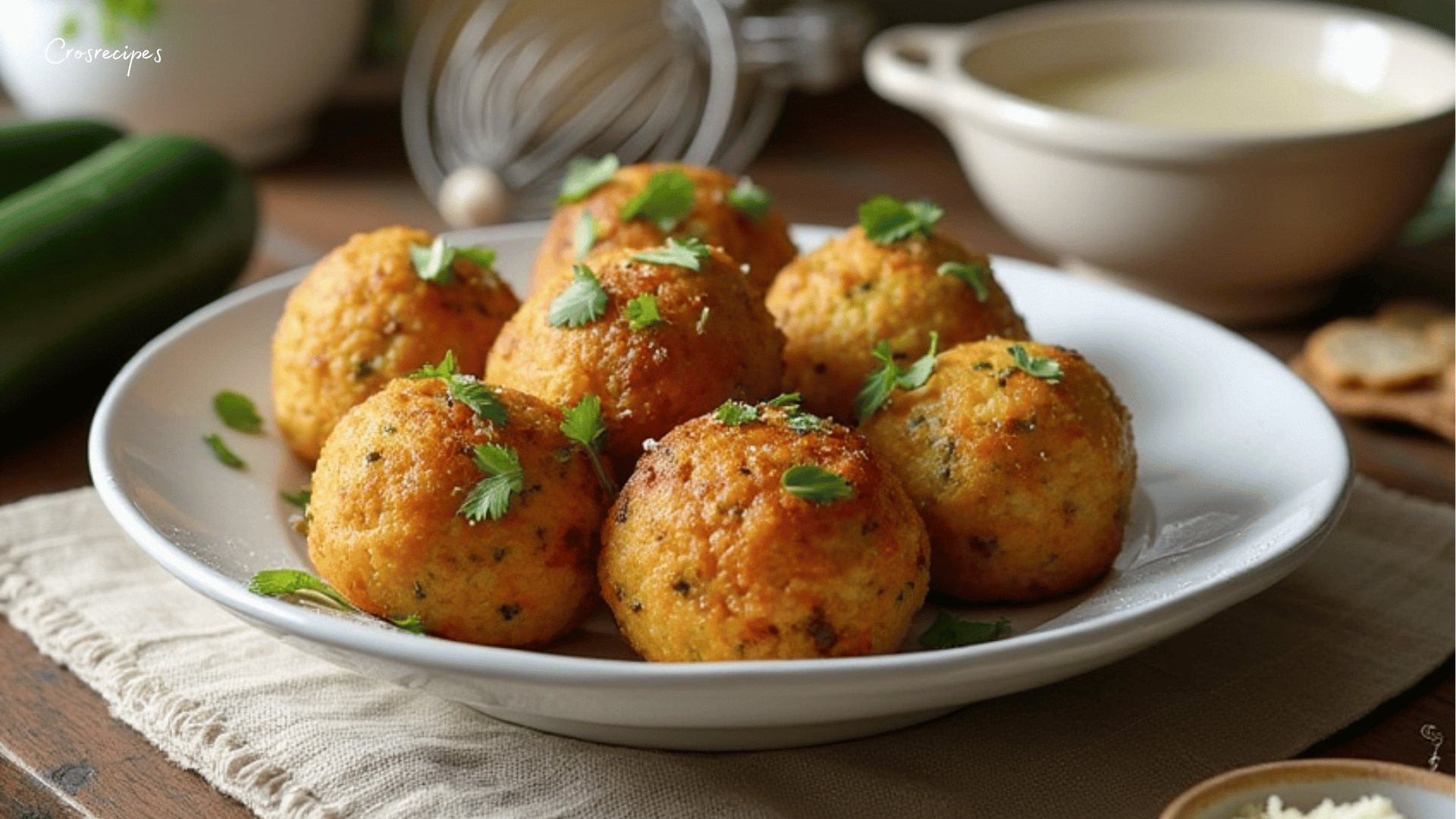 Boulettes de courgettes au four dorées et croustillantes sur une plaque de cuisson.