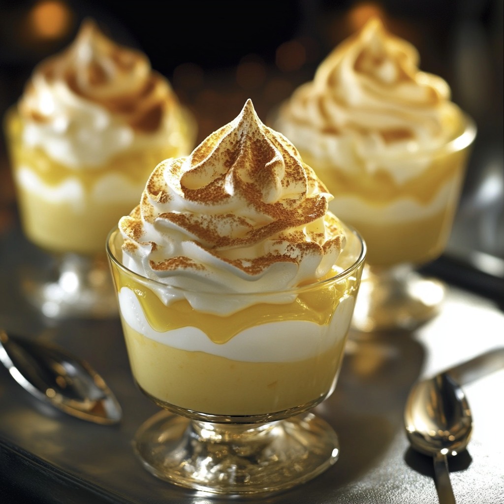 Verrines citron meringuées avec une meringue dorée et des biscuits croustillants, servies dans des verres élégants.