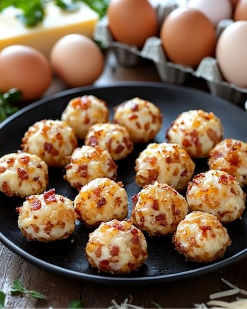 Petites bouchées feuilletées aux lardons et Comté, dorées et croustillantes, servies sur une assiette en bois.