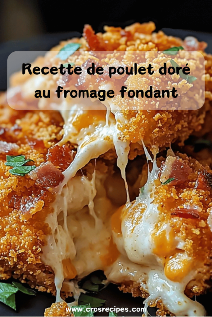 Filet de poulet pané aux Doritos doré et croustillant, garni de fromage fondant, servi avec une sauce et une salade fraîche.