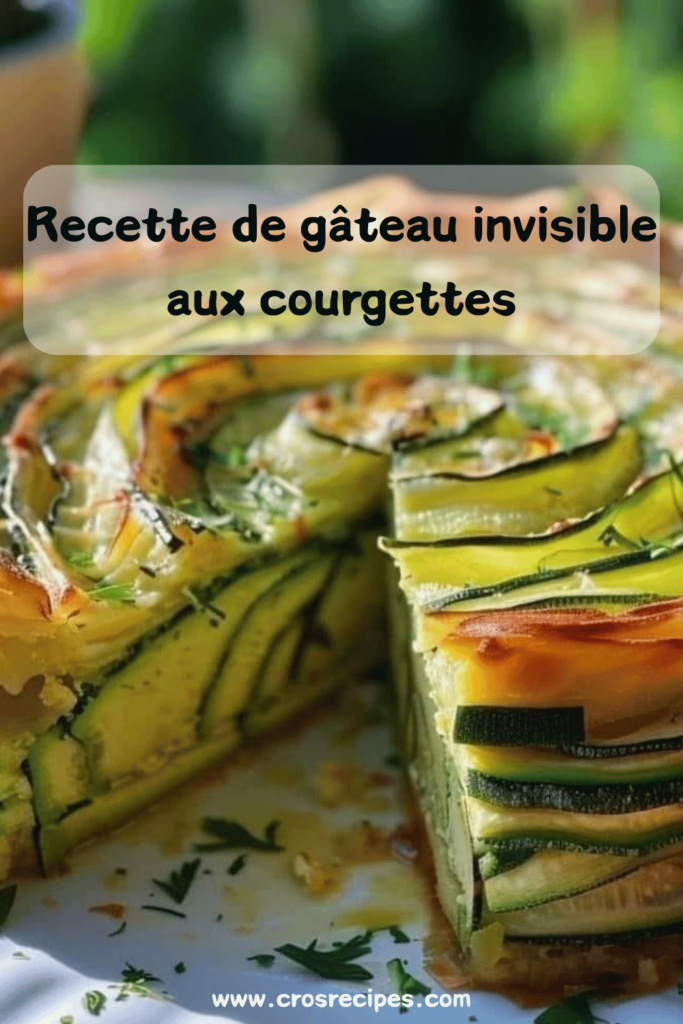 Gâteau invisible aux courgettes, doré et fondant, coupé en parts et servi sur une assiette.