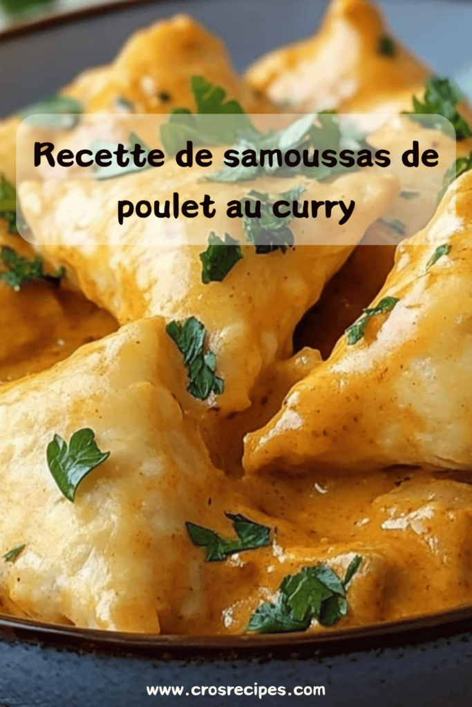 Samoussas de poulet au curry dorés et croustillants, servis avec une sauce à la menthe.