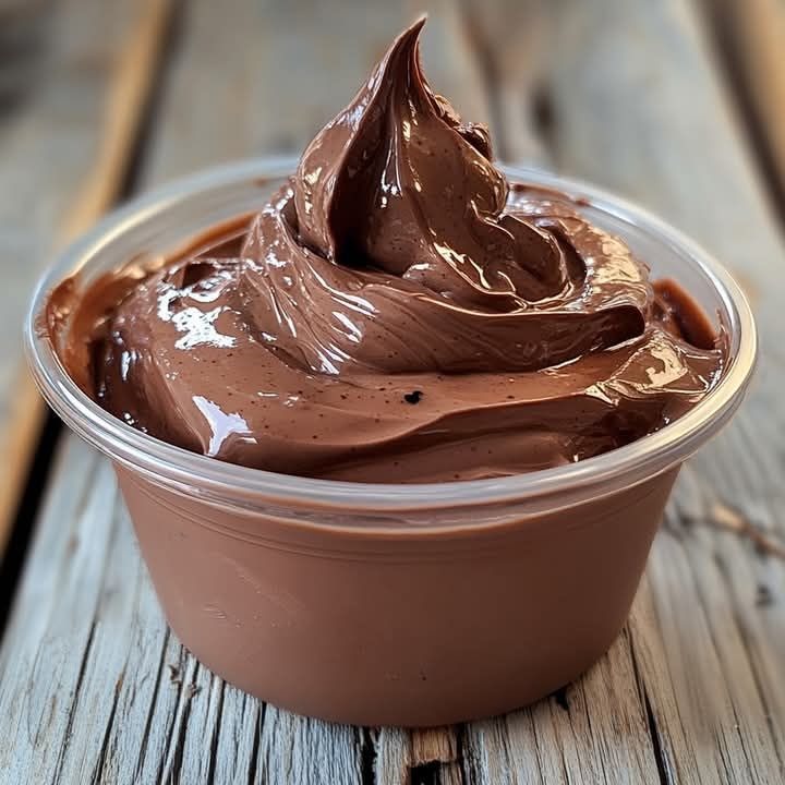 Crème au chocolat brillante et onctueuse dans un bol, prête à être utilisée pour garnir un gâteau.