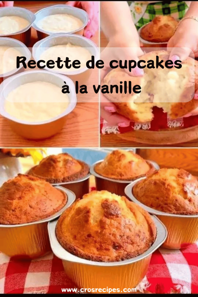 Des cupcakes à la vanille dorés et moelleux, placés sur une grille de refroidissement avec un léger saupoudrage de sucre glace.