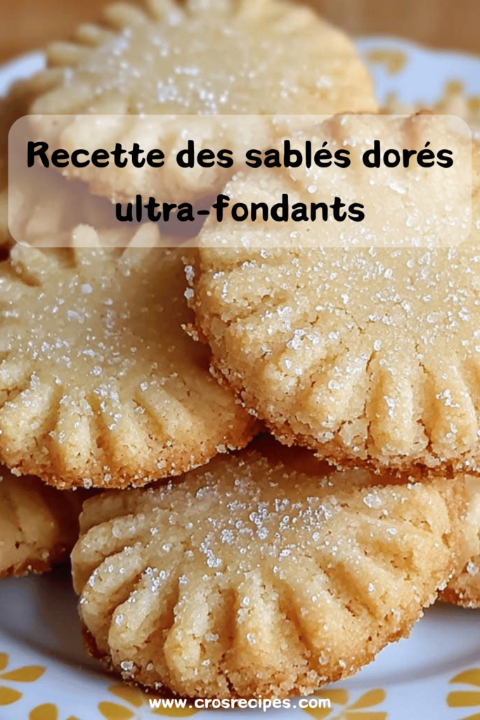 Sablés dorés maison, légèrement saupoudrés de sucre, disposés sur une assiette en porcelaine avec une tasse de thé à côté.