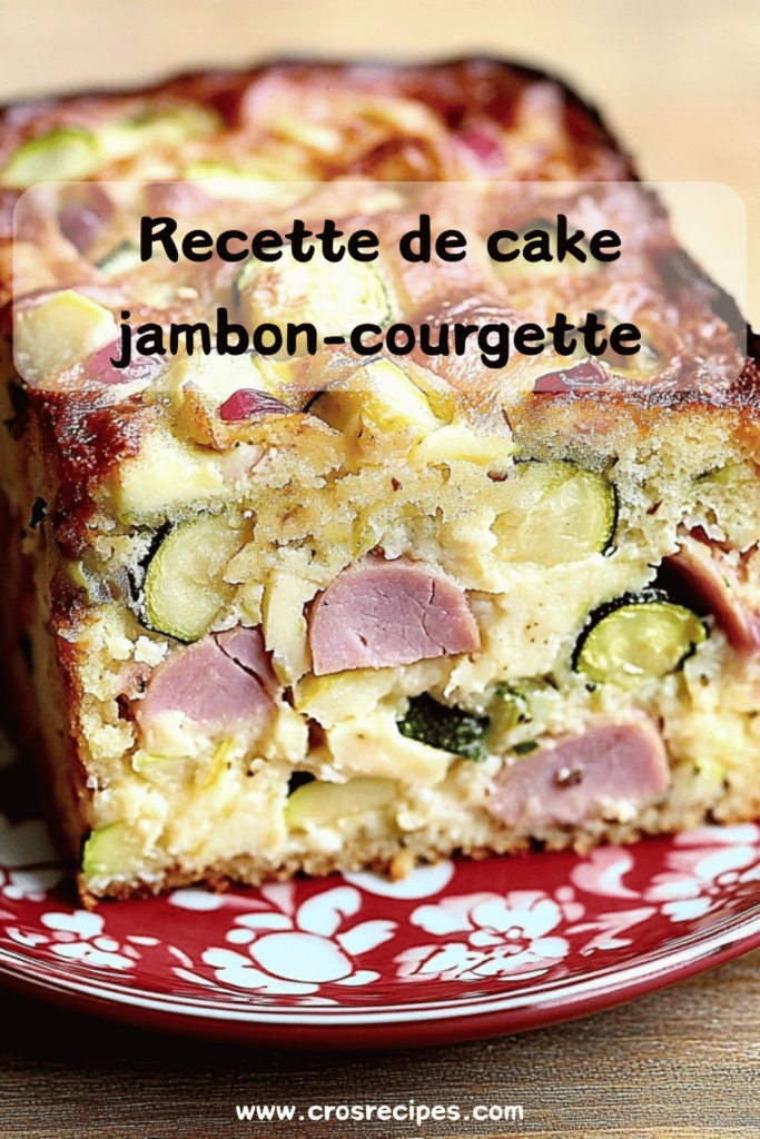 Cake jambon-courgette doré et moelleux, coupé en tranches, avec une salade verte en accompagnement.