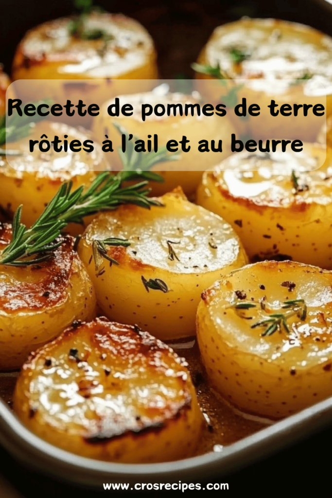 Pommes de terre rôties dorées avec ail, beurre et romarin frais.