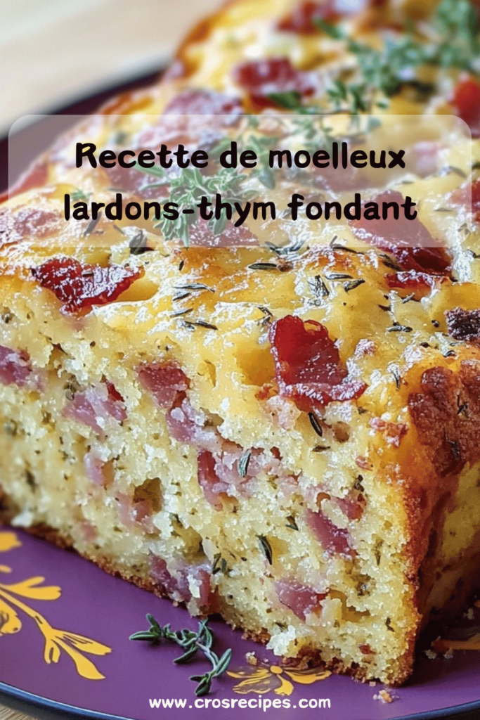 Moelleux aux lardons et au thym doré, avec une texture fondante à l'intérieur et une croûte gratinée.