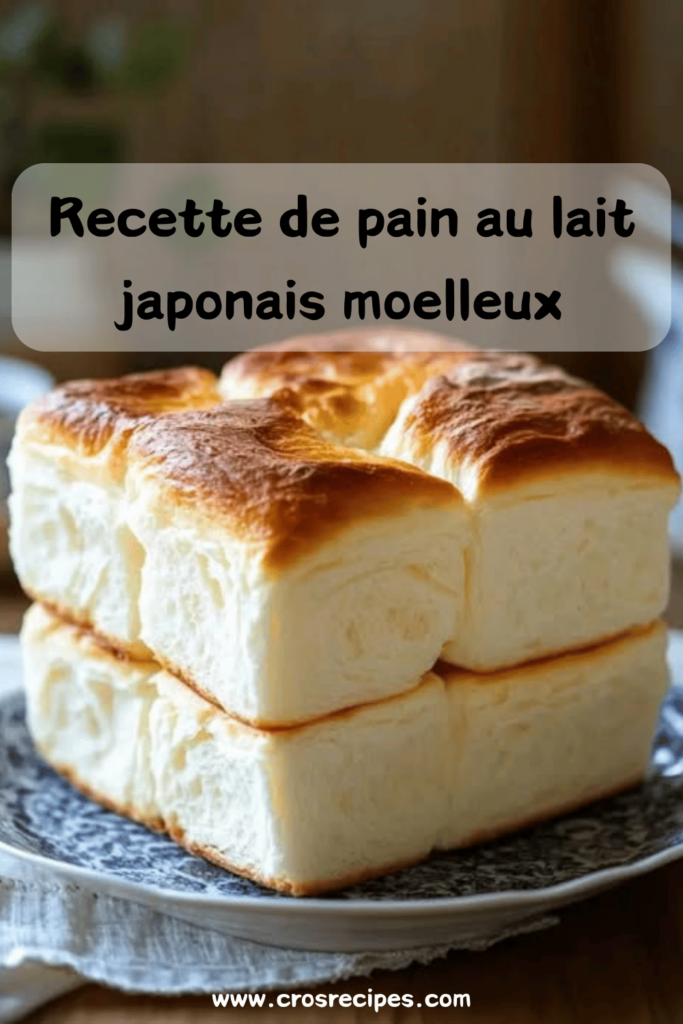 Pain Shokupan doré et moelleux, avec une texture filante visible sur une planche en bois.