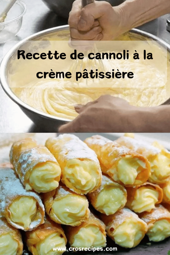cannoli à la crème pâtissière : une pâte feuilletée croustillante garnie d'une crème douce et onctueuse à la vanille.