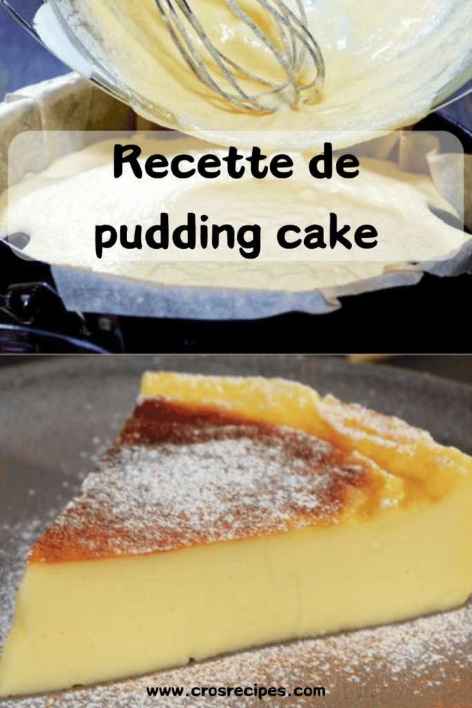Pudding cake doré et crémeux découpé dans un moule rectangulaire