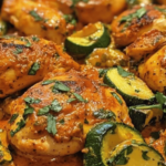 Poulet à la crème, paprika et courgettes dans une sauce onctueuse