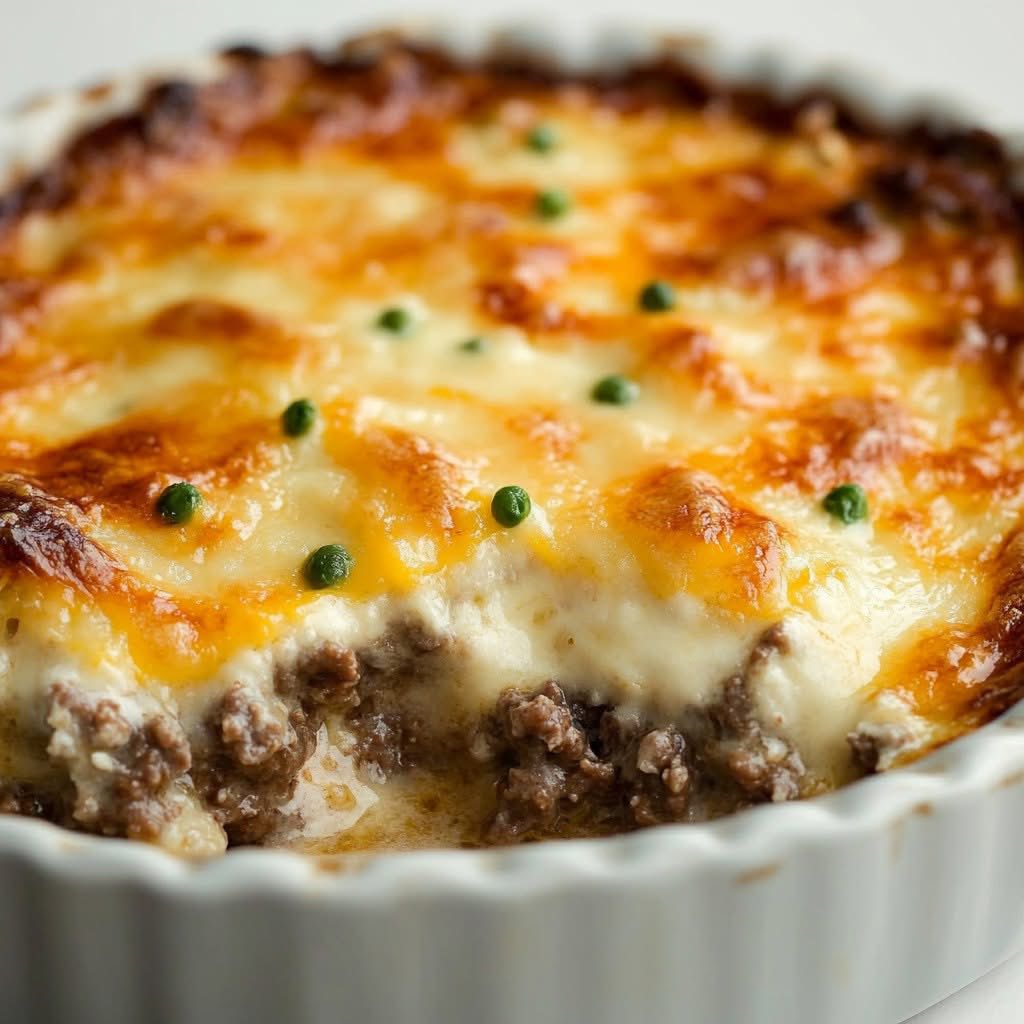 gratin de viande hachée au fromage doré et croustillant dans un plat familial