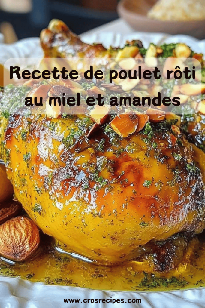 Poulet rôti au miel doré et parsemé d’amandes croquantes