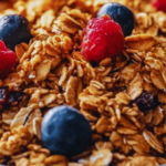 granola croustillant aux flocons dans un bol avec fruits rouges