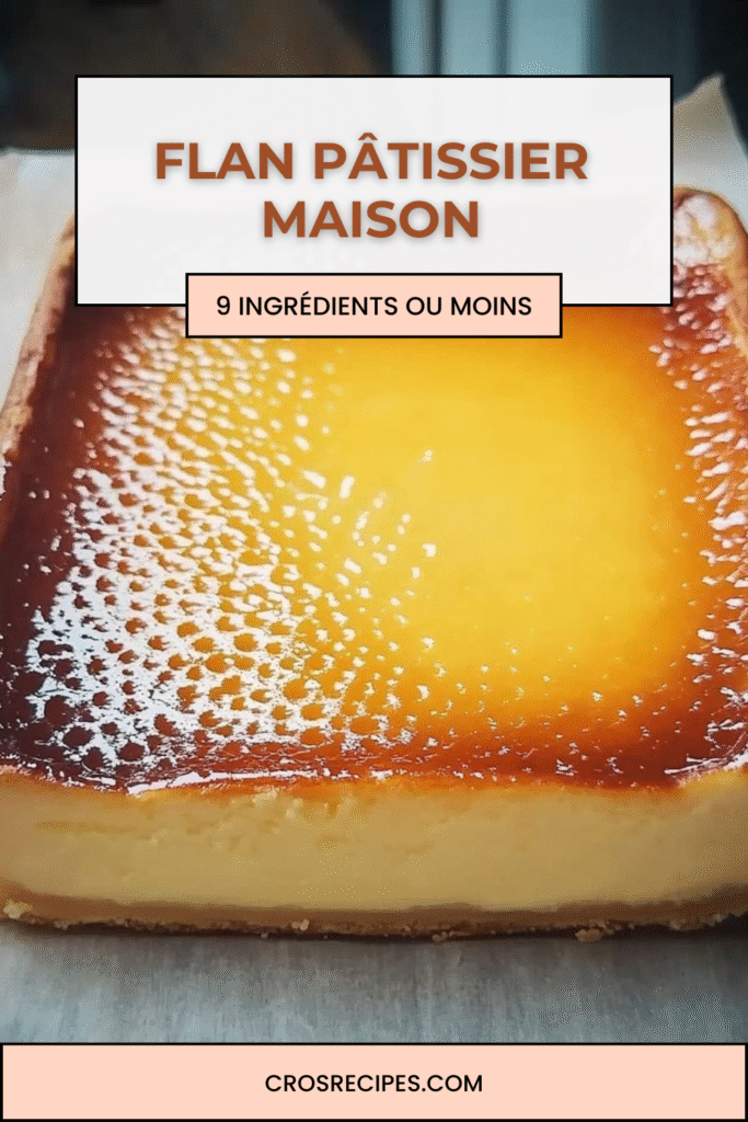 Part de flan pâtissier maison à la vanille, épaisse et crémeuse, sur pâte dorée, servie sur une assiette blanche.
