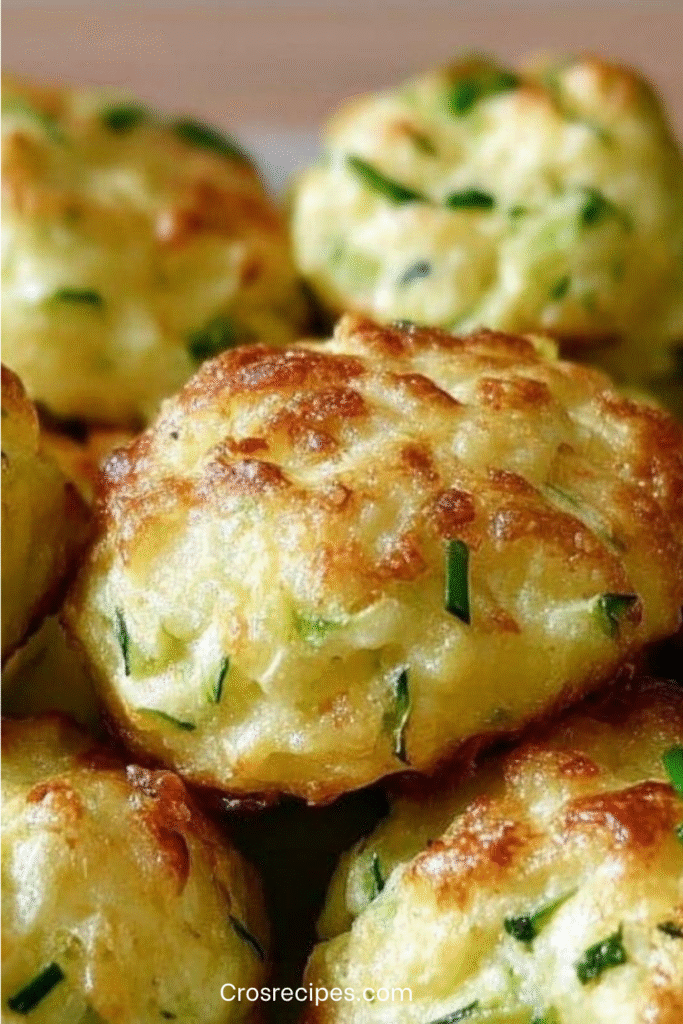 Nuages dorés de courgettes au fromage, servis sur assiette avec herbes fraîches et sauce au yaourt.