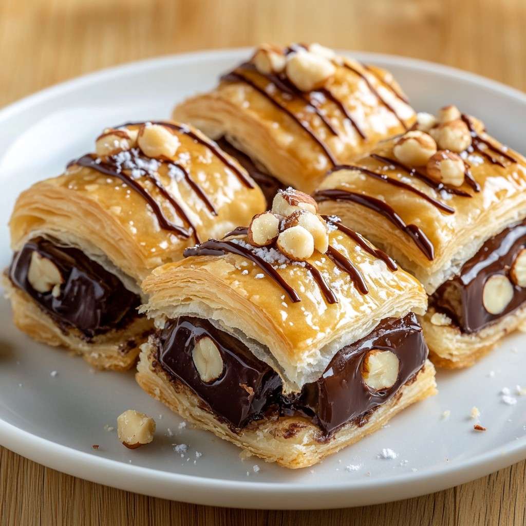 Feuilletés crousti-fondants au chocolat noir et noisettes dorés au four