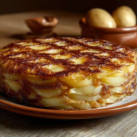 tortilla espagnole épaisse dorée aux pommes de terre et oignons