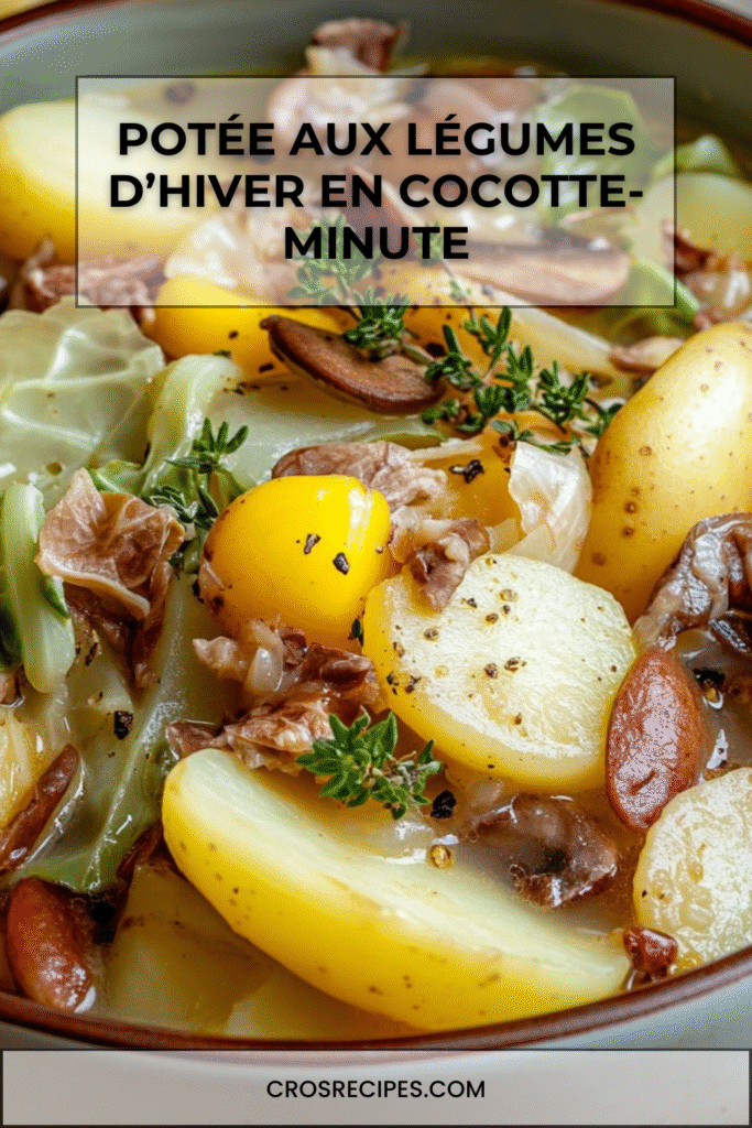 Potée aux légumes d’hiver servie dans une assiette creuse fumante